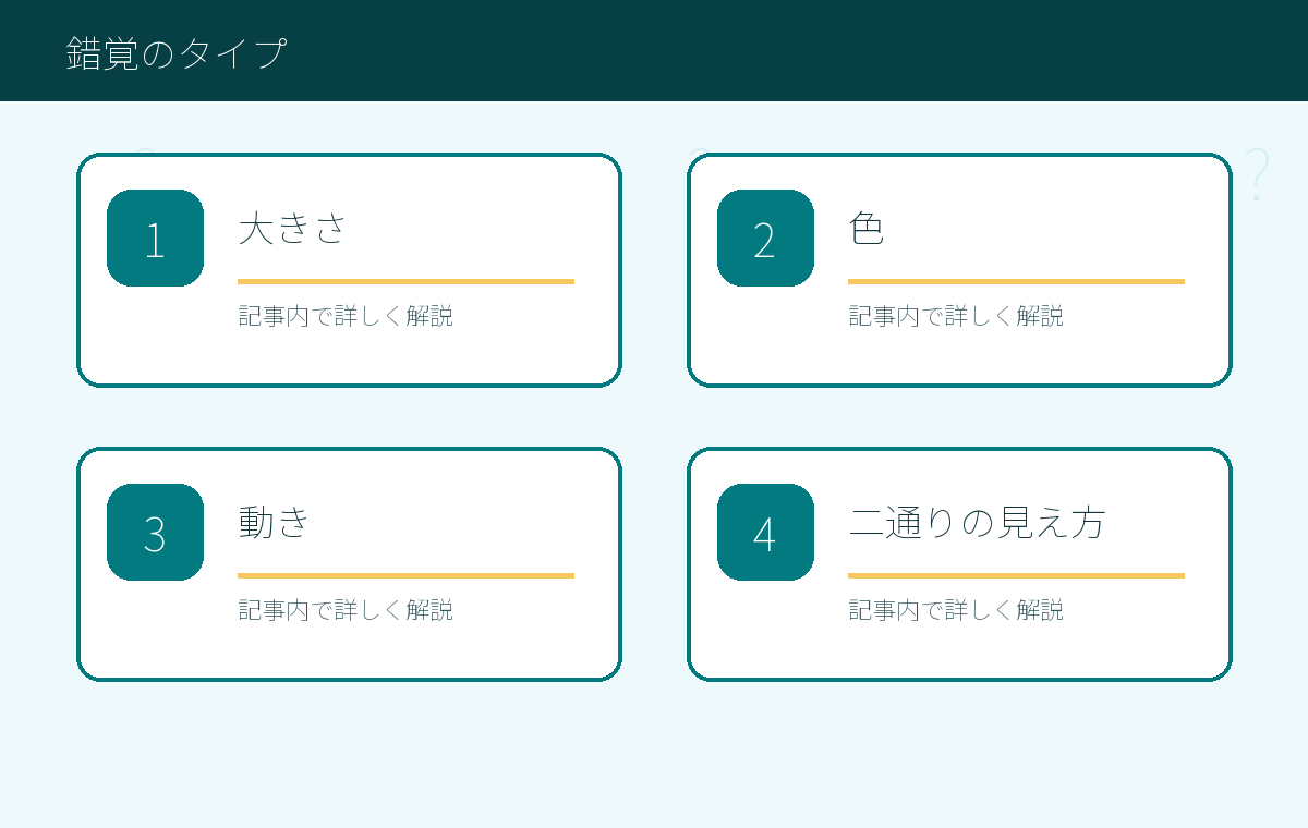 錯覚クイズで出てくる主なタイプ