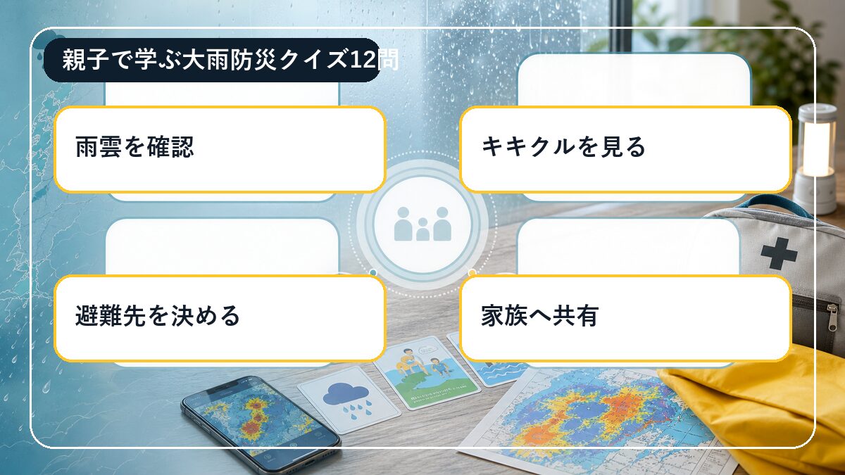 親子で学ぶ大雨防災クイズ12問|梅雨前に覚えたい天気と避難の基本 図解1